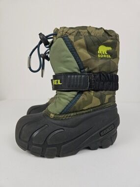Sorel Toddler Winter Boots Camo Green Waterproof Snow Boots Size 8